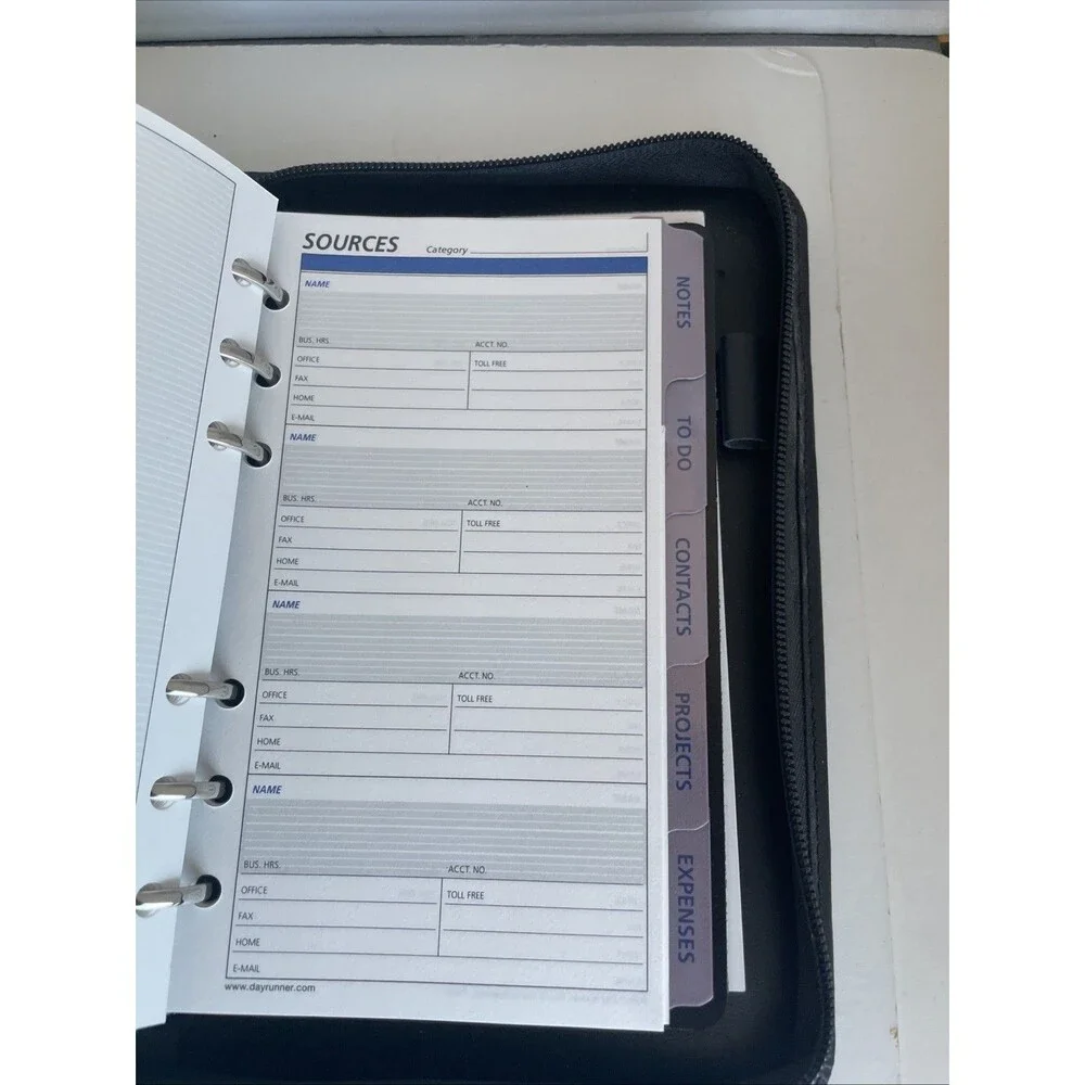 Vtg Day Runner Full Zip Planner Black Leather Organizer 6 Ring 8 X 10